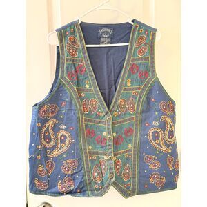 Boho India Cotton Embroidered Floral Vest by Solutions Original Size 2X